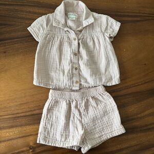 Little Planet Blush Pink Gauze Organic Cotton Button-Up Shirt and Shorts Set 9M